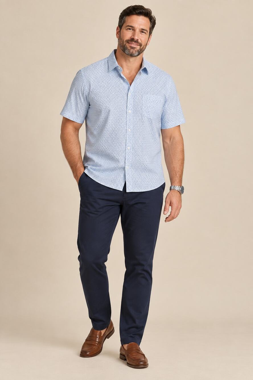 UNTUCKit Men's Blue Geometric Print Short Sleeve Shirt XXL